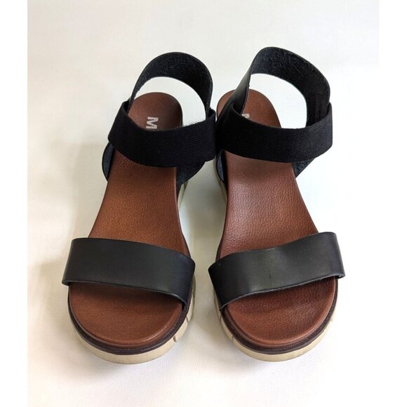 Mia Adley Black Leather Wedge Sandal Women's Size 9 - Picture 1 of 6